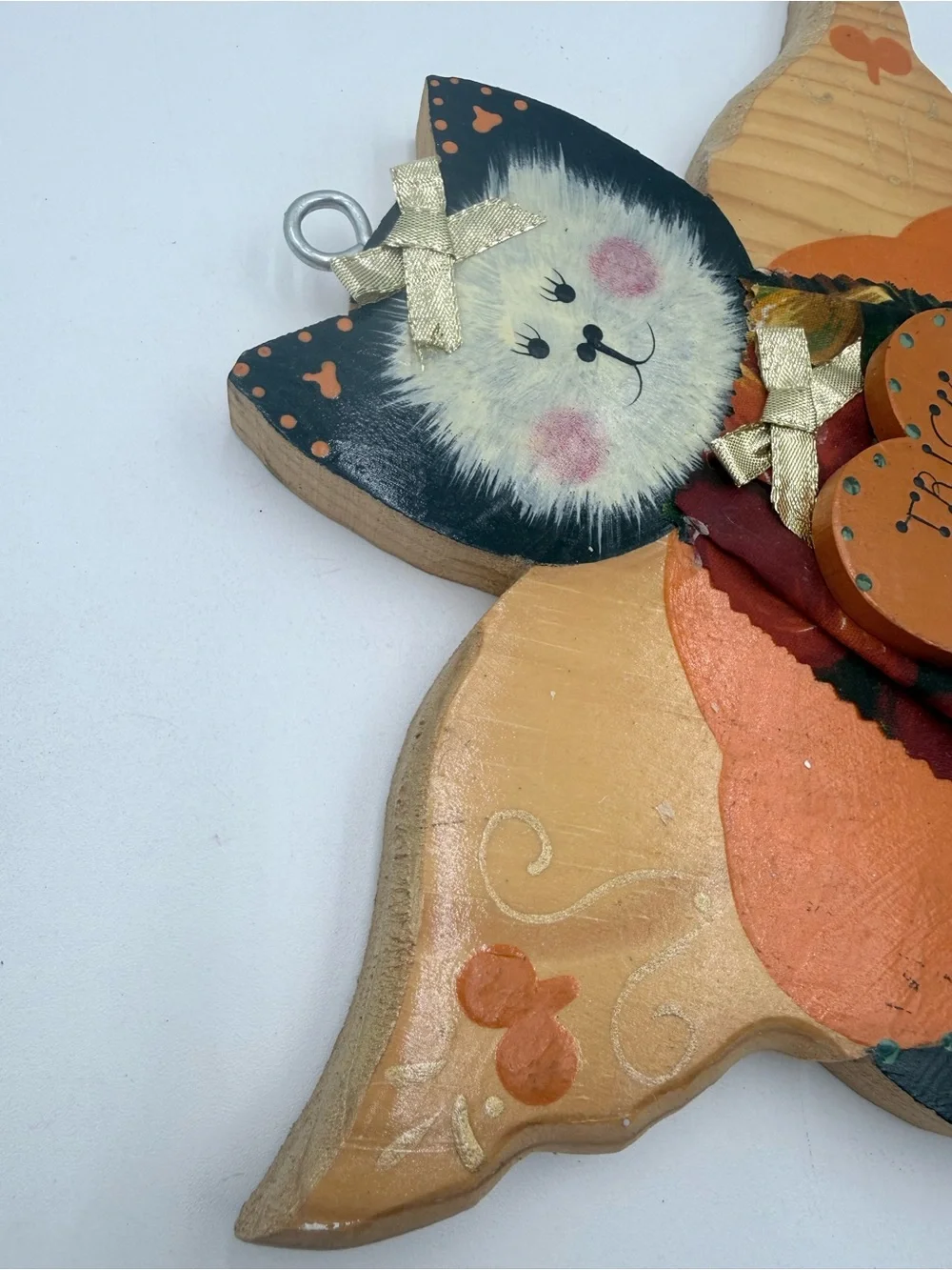 Vintage Halloween Cat Lover Angel Decor Wall Hang Folk Art 90’s Hand Painted